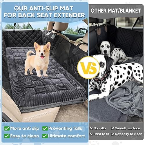 Dog Car Bed Mat, Non-Slip Backseat Extender Pet Blanket, Plaid Dog Bed for SUVs, Sedans & Trucks, Chew-Resistant Travel Pad for Dogs, Easy Clean & Scratch-Proof & Comfort (50"×24.6") Gray thumbnail 3