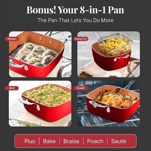 Gotham Steel 20 Pc Pots and Pans Set Nonstick Cookware + Bakeware Set, Complete Ceramic for Kitchen, Non Stick with Lids, Dishwasher / Oven Safe, Toxic - Red thumbnail 6