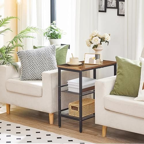 HOOBRO End Table, 3-Tier Narrow Side Table, Nightstand with 2 Flat or Slant Adjustable Shelves for Small Spaces, Hallway, Living Room, Bedroom, Sturdy, Easy Assembly, Rustic Brown and Black BF23BZ01G1 thumbnail 2