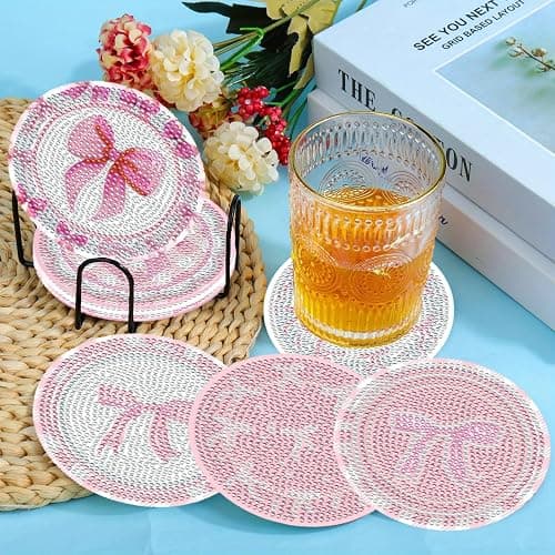8 Pcs Diamond Painting Coasters,Diamond Painting Kits,Pink Bow Diamond Art Coasters,5D DIY Full Drill Diamond Dots,Gem Art Kits for Adults Arts and Crafts Supplies thumbnail 2