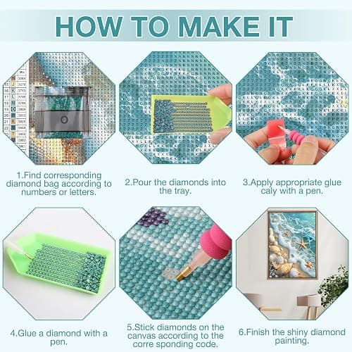 MEIYUDA Beach Diamond Painting Kits for Adults, 5D Seashell Starfish Diamond Art Kits for Beginners, Blue Ocean Beach DIY Gem Art Crystal Painting for Home Wall Decor and Present 12x16inch thumbnail 6