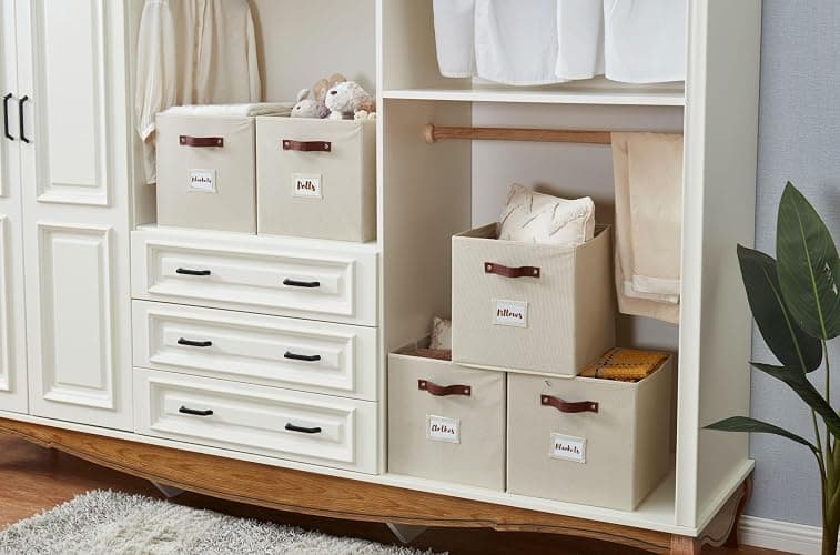 DECOMOMO Cube Storage Bin, Storage Cubes with Labels | 10.5" x 11" Cube, Baskets for Shelves, Kallax Linen Closet Organizers (6pcs, Beige) thumbnail 8