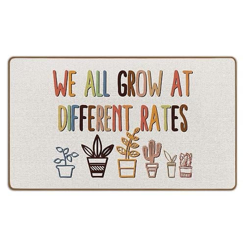 WTOGQ Plant Classroom Door Mat, Boho Classroom Welcome Mat, We All Grow at Different Rates Front Door Mats Indoor Outside Entrance, Insp Rational SPED Class Room Decor Doormats 17x29 Inch - Image 1