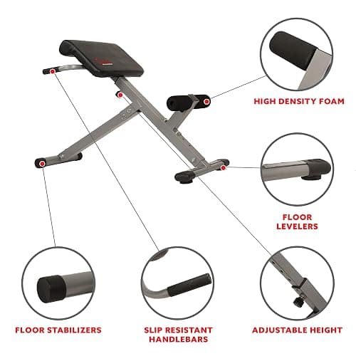 Sunny Health & Fitness Foldable Hyperextension Roman Chair w/Back Extension, Home Gym Sit Up Bench for Glute & Ab Workouts, Optional Adjustment Incline & Multi-Function Heavy-Duty Exercise Equipment thumbnail 3