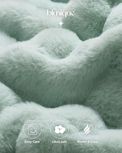 blunique Ultra Soft Cozy Faux Fur Throw Blanket, Fuzzy Plush Thick Bubble Blanket, Oversize Luxury Fluffy Blanket for Couch, Sofa, Bedroom, and Living Room,50x60 Inches, Misty Blue thumbnail 5