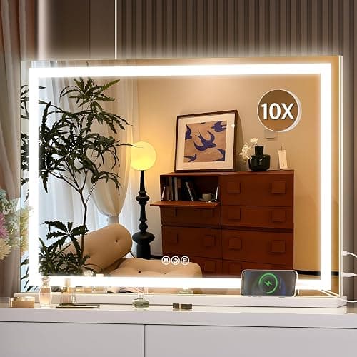 Hasipu Vanity Mirror with Lights, 28" x 20" LED Makeup Mirror, Lighted Makeup Mirror with Dimmable 3 Modes, Touch Screen Control Vanity Mirror Square White - White - 28"L x 20"W - Image 1