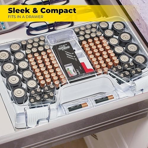 Ontel Battery Daddy Storage & Organizer Case with Tester, Stores & Protects Up to 180 Batteries, Double-Sided, Durable Design with Clear Locking Lid, Secure Latches & Portable Carrying Handle - White thumbnail 3