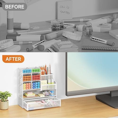 VITVITI Sturdy Mesh Desk Organiser for Office Accessories, Desk Organiser for Stationery Supplies, Make Up Brush, Art storage, 5 Tier Metal Stackable Storage drawers - White thumbnail 3