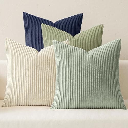 MIULEE Boho Farmhouse Muted Teal Throw Pillow Covers 18x18 Inch Set of 4 Mordern Nordic Cushion Covers Soft Corduroy Home Decor for Couch Bed Sofa Living Room - Image 1