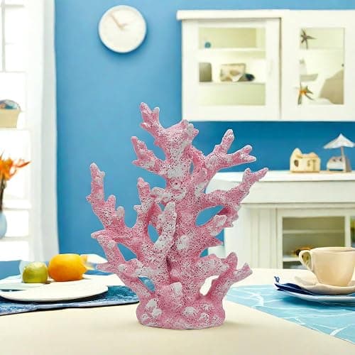Etlemonde Coastal Beach Pink Coral Reef Statue Home Decor | Perfect for home, desk, bathroom, or shelf. Nautial resin sculpture, great gift for ocean lovers. thumbnail 5
