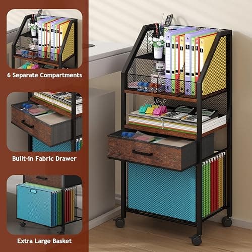 Homsorout Rolling File Cart with Wheels - Utility Storage Cart with Drawers for Office, Home, Classroom Organization, Rolling Cart for Books, Files, and Supplies thumbnail 4
