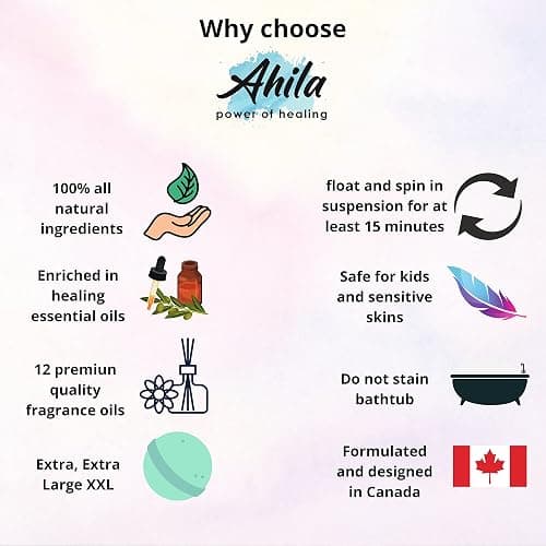 Ahila power of healing 12 XXL Bubbly Organic Bath Bombs Gift Set for Women Men and Kids Designed in Canada Long Lasting Floaters Relaxing Aromatherapy Rich in Pure Essential Oils Healing Properties thumbnail 3