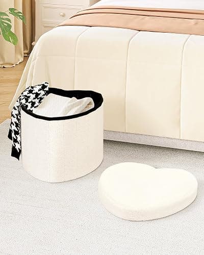 B FSOBEIIALEO Storage Ottoman Cube, Heart Shaped Ottomans with Storage Foot Stool Footrest for Lving Room, Boucle Ottoman Seat for Dorm Room,Faux Teddy Fur, White 15"x15"x15" thumbnail 7