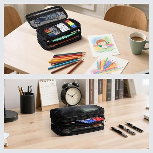 Zannaki Mesh Large Pencil Case,Expandable Pencil Bag with Large Compartments,Big Capacity Pencil Pouch Organizer with Zipper, Portable Stationery Pen Bag,Deformable School Supplies For Teen Girls Boys thumbnail 7
