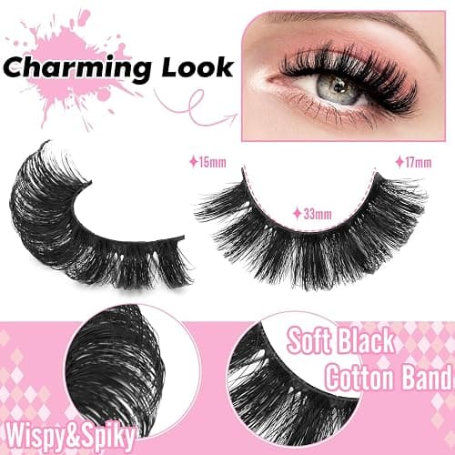 False Eyelashes Volume Russian Strip Lashes D-Curly Cat Eye Lashes Natural Fake Eyelashes Extension Handmade Soft Reusable 14 Pairs Wispy Lashes Pack thumbnail 2