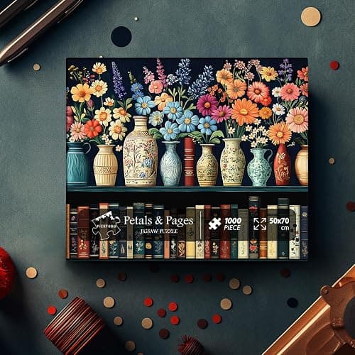Wildflower Puzzles for Adults 1000 Pieces, PICKFORU Vintage Flower Book Puzzle, Wildflower Pages Jigsaw Puzzle for Book Lover, Floral Art Bookshelf Library Puzzles thumbnail 7