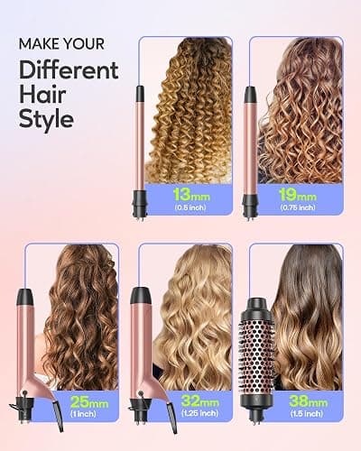 Wavytalk 5 in 1 Curling Iron,Curling Iron Set with Heated Round Brush and 4 Interchangeable Ceramic Curling Wand(0.5”-1.25"), Instant Heat Up,Dual Voltage Hair Curler thumbnail 2