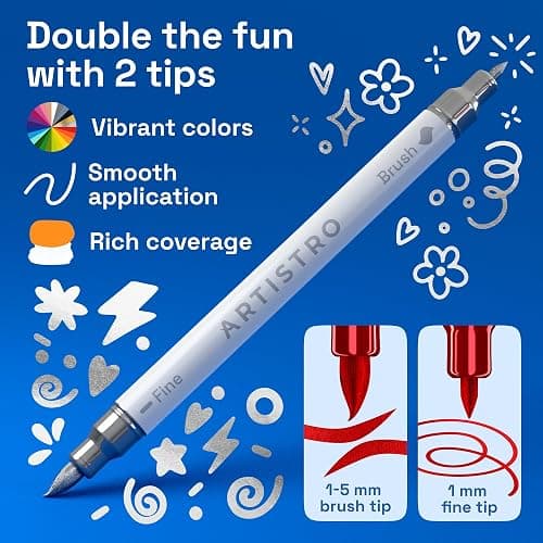 ARTISTRO 24 Metallic Dual-Tip Acrylic Paint Marker Pens for Drawing | For Fabric, Rock, Glass, Wood, Arts & Crafts Gift for Adults, Teens & Kids, Pumpkin Decorating Kit & Halloween Crafts thumbnail 3
