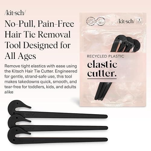 Kitsch Hair Tie Cutter – Easy To Use, Pain Free Rubber Band Cutter for Hair Kids, Baby & Toddler Girls | Ideal Gifts for Women – Black, 3pc Set thumbnail 2