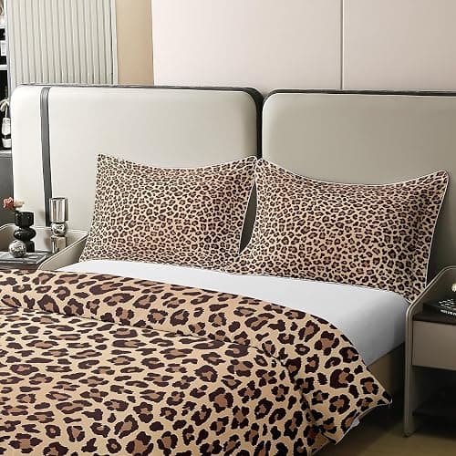 Homemissing Léopard 100% Coton Housse de Couette 220x240cm Enfants guépard Literie Set Safari Animaux Parure de lit Coton Housse de Couette Marron Noir Set literie thumbnail 4
