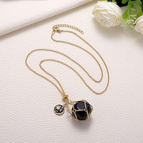 MIXJOY Black Obsidian Crystal Necklace for Women, Sun and Moon Celestial Pendant Protection Gift for Halloween Christmas thumbnail 6