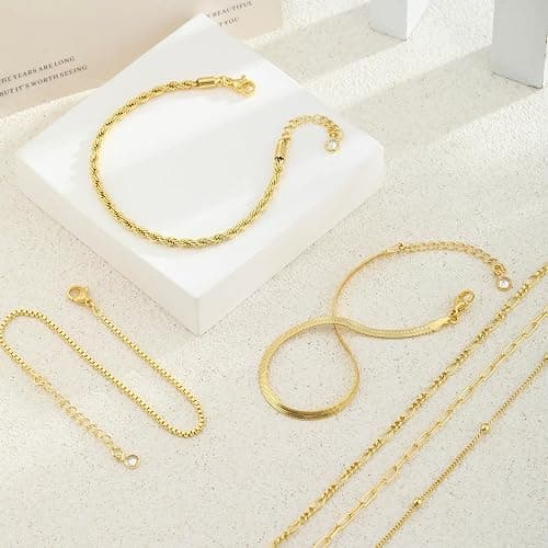 VIROMY Gold Armbänder für Frauen 14K Gold Plattiert Stapelbar Armbänder Trendy Fischgrätenmuster Box Twisted Rope Cuban Chain Geschichteten Schmuck für Frauen thumbnail 5