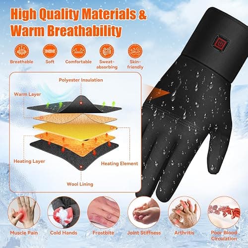 Heated Gloves, 3200mAh Rechargeable Electric Heating Gloves for Men Women with Touchscreen Fingers, Thin Hand Warm Gloves Liners for Winter Riding Ski Snowboarding Hiking Cycling Hunting thumbnail 3