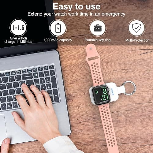i.VALUX Portable Wireless Charger Compatible for Apple Watch Series 11/10/9/8/UItra/7/6/5/4/3/2/SE,Compact Magnetic iWatch Charger 1000mAh Power Bank Keychain Style for Mother Girl Birthday-White thumbnail 2