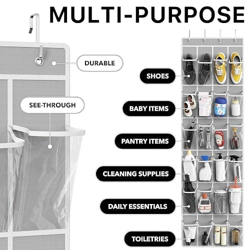 Simple Houseware 24 Pockets - Crystal Clear Over The Door Hanging Shoe Organizer, Gray (64'' x 19'') thumbnail 6