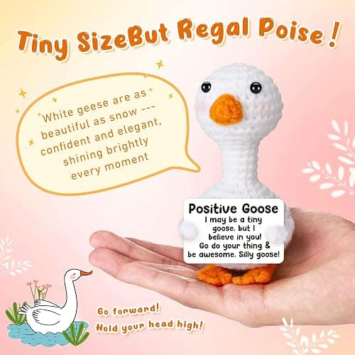 Mini Goose Positive Crochet Animal Gifts, Boss Day Gifts for Women Boss Lady, Birthday Gift for Teen Girl Daughter Friend Halloween Christmas White Elephant Gift Emotional Cheer Up Support Desk Goose thumbnail 2