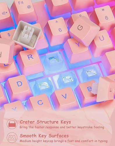 Wired Pink Gaming Keyboard and Mouse Combo with LED Backlit for PC Laptop | Multimedia Function Keys, 19 Key Anti-ghosting, Number Pad, 104 Keys Light Up Keyboard & RGB Mouse Set for Computer PS5 Xbox thumbnail 6