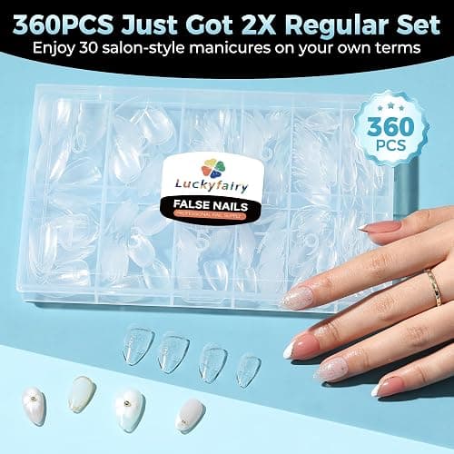 Luckyfairy Short Almond Gel Nail Tips 360Pcs, Pre Etched Nail Tips Almond Shape Full Cover Soft Gel Fake Nails for Nails Extension DIY Art Salon 12 Sizes thumbnail 8
