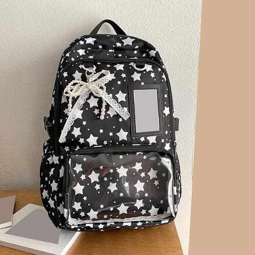 SDSFGX Kawaii School Backpack for Girls Casual Travel School Bags Cute Y2k Daypack with Lace Tie PVC Display Window & Cute Plush Toy thumbnail 2