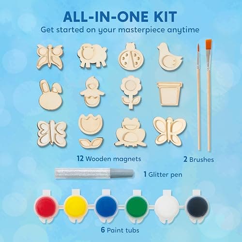 JOYIN 12 Wooden Magnet Creativity Arts & Crafts Painting Kit for Kids, Decorate Your Own Painting Gift for Halloween Crafts, Birthday Parties and Family Crafts, Party Favors for Boys Girls thumbnail 3