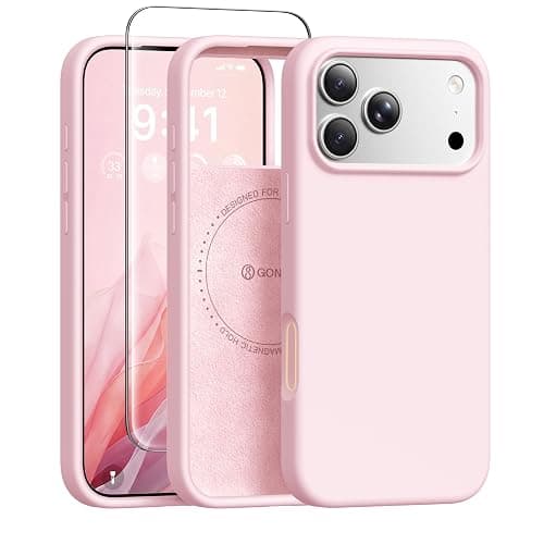 GONEZ Magnetic for iPhone 17 Pro Case, [Compatible with MagSafe] Anti-Scratch Microfiber Lining & Screen Protector, Silicone Camera Control, Shockproof Slim Phone Cover 6.3 inch, Pastel Pink - Image 1