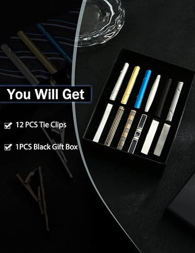 Jstyle 12 Pcs Tie Clips for Men Classic Tie Bar Clip for Regular Ties Black Gold Blue Silver Tone Necktie Gift Sets for Suit Accessories Men Father Wedding Anniversary Business thumbnail 5
