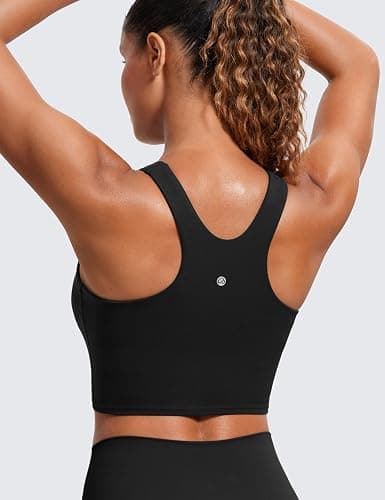 CRZ YOGA Butterluxe High Neck Crop Tank Tops for Women - Racerback Padded Longline Sports Bras Workout thumbnail 2