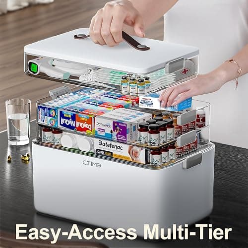 CTIME 4-Tier Medicine Organizer - Portable Medicine Cabinet with Handle | Multipurpose Medical Box, Pill Organizer, Empty First Aid Kit for Home Organization Must thumbnail 4