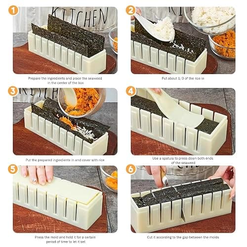 Kit de fabrication de sushis, kit de machine à sushis, presse à sushis avec formes de moule à riz à sushis, kit de rouleau à sushis, kit à sushi pour débutants, moule à onigiri à la maison (lot de 3) thumbnail 5