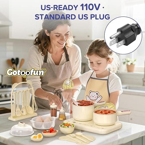 Gotoofun Kids Cooking Sets Real Electric Dual Stove Montessori Mini Kitchen for Real Food Making Safe Utensils, Apron & Cookware - Great for Pretend Play Learning thumbnail 6