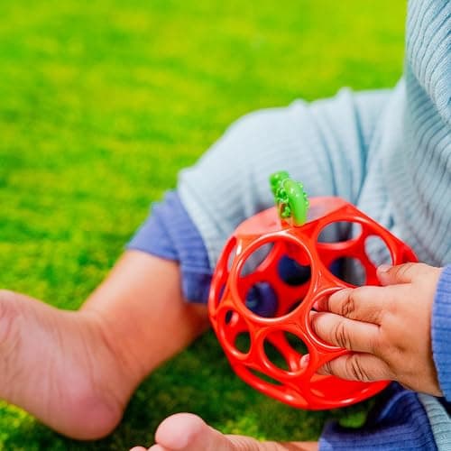 Bright Starts Oball Easy Grasp Red Apple Teether Toy, Hold My Own Collection, BPA Free, Unisex, Newborn and Up thumbnail 2