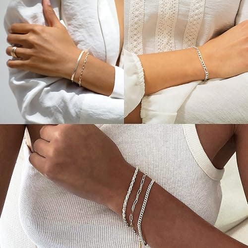 DEARMAY Gold Bracelets for Women Waterproof, 14K Gold Plated Jewelry Sets Trendy Thin Dainty Stackable Cuban Link Paperclip Chain Bracelet Pack Fashion Accessories Gifts for Womens thumbnail 6