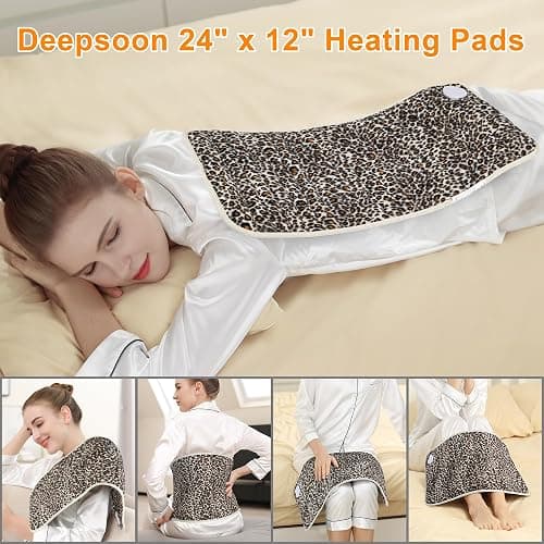 Deepsoon Heating Pad,Electric Heating Pads for Back,Neck,Abdomen,Moist Heating Pad for Shoulder,Knee,Arms,Legs,Dry/Moist Heat & Auto Shut Off,Birthday Gifts for Men and Women,Leopard Print,24x12 Inch thumbnail 2