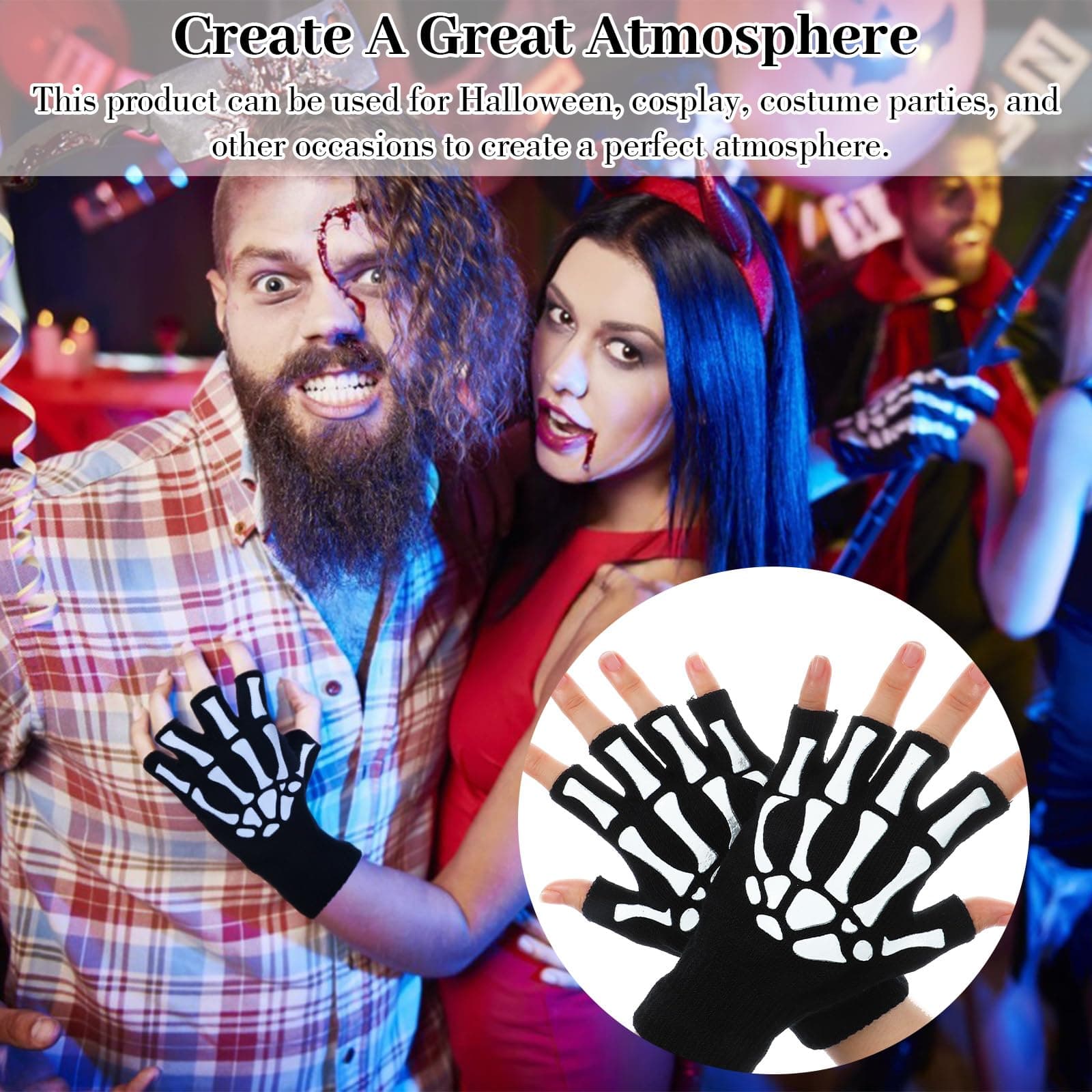 Bremorou 1 Pair Halloween Skull Bone Hand Gloves Skeleton Fingerless Gloves For Men Women Kids Bone Glove Unisex Punk Goth Accessories In The Dark Halloween Costume Emo thumbnail 4