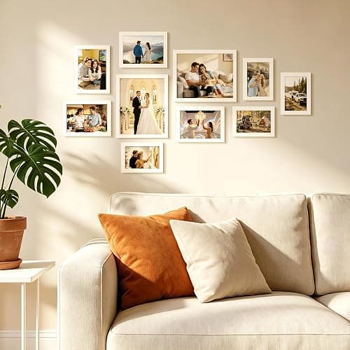 upsimples 10 Pack Picture Frames Collage Wall Decor for Mounting or Tabletop Display, Photo Gallery Frame Set for Family, Multi Sizes Including 8x10, 5x7, 4x6, White | Multi Picture Frames Collage Wall Decor, Gallery Wall Frame Set, Gift For Christmas, Mothers' day, Wedding, Dorm, Living Room thumbnail 4