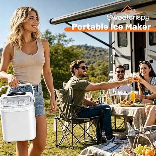 Sweetcrispy Countertop Ice Maker with Scoop, Basket and Handle, Portable Ice Machine 9 Cubes Ready in 6 Mins, 26.5lbs in 24Hrs, 2 Sizes for Home Kitchen Office Bar Party thumbnail 8