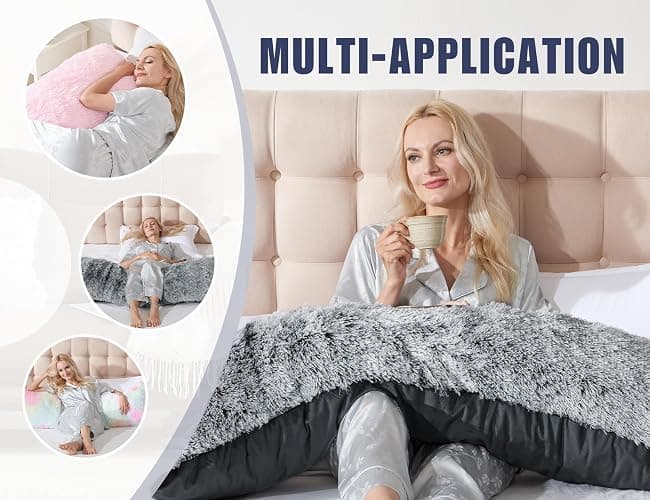 WSOFRLAC Fluffy Full Body Pillow, Long Pillow for Sleeping,Blue 20x54 | Large pillow, Removable Cover and Filling with Memory Foam for Sleeping Side Sleeper & Pregnancy Pillows, Machine Washable thumbnail 7