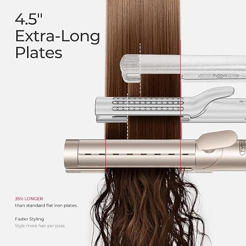 TYMO AIRQ Dual-Size Airflow Flat Iron Curling Iron 1 1/2 Inch to 2 Inch | Hair Straightener and Hair Curler 2 in 1, Beach Waves, Nano Titanium, 300 Million Ionic, Gold thumbnail 8