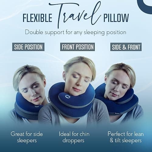BCOZZY Travel Neck Pillow for Airplane– Patented Double Support for Head, Neck, and Chin. Best for Long Flights, Plane Sleeping, and Car Rides. Adjustable Size. Washable. Carry Bag. Large, Purple thumbnail 4