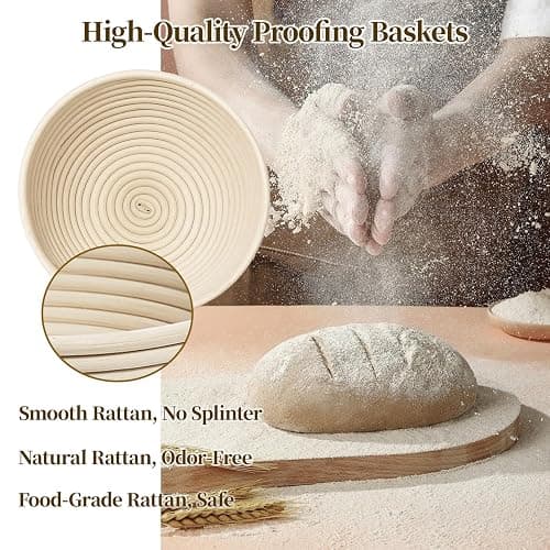 Banneton Bread Proofing Basket - Proofing Basket Set of 2 (9 inch Round) - Natural Rattan Banneton with 4 Linen Liners - Bread Basket for Sourdough Bread Baking Supplies thumbnail 4